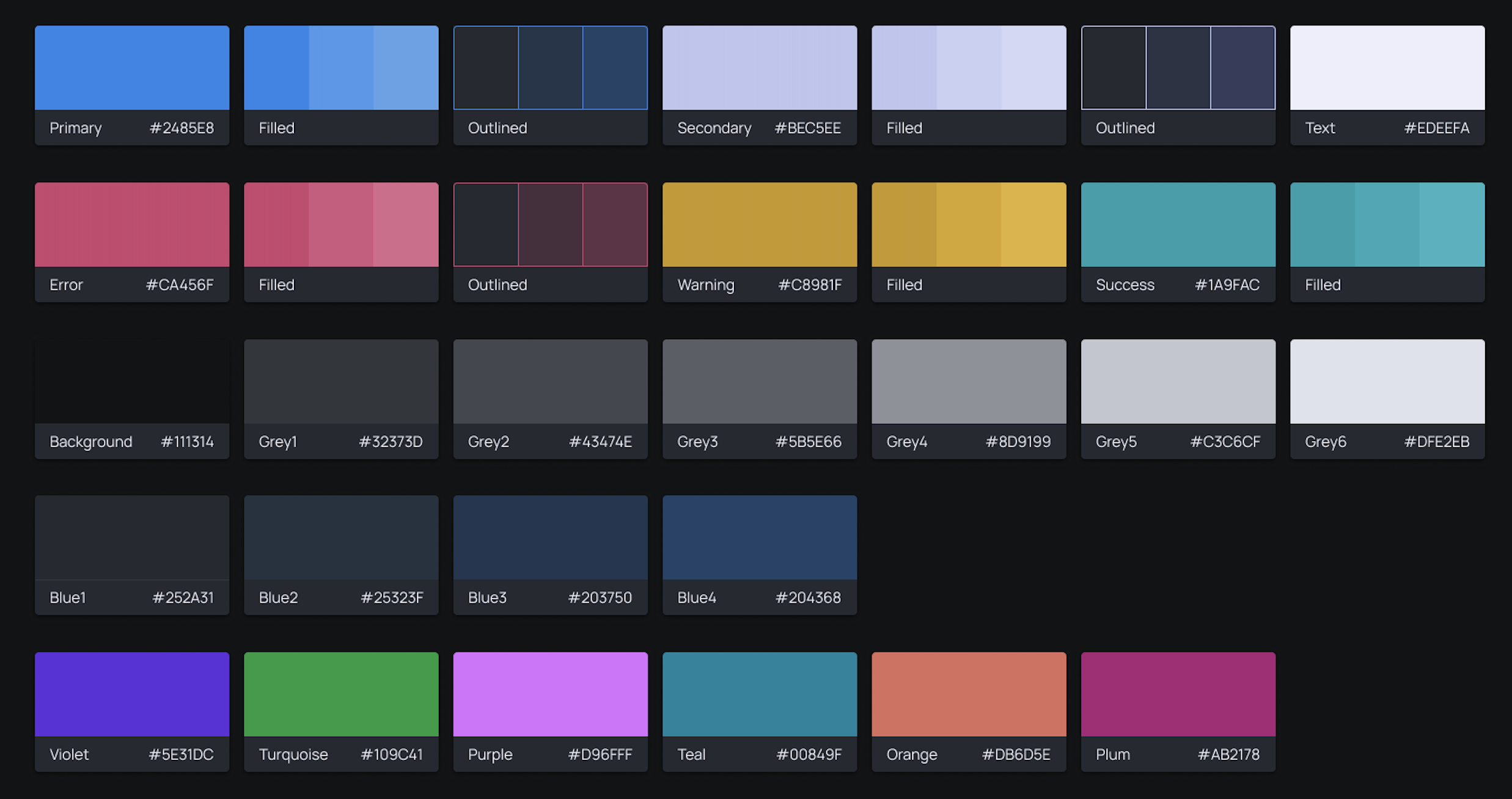 Dark theme colors